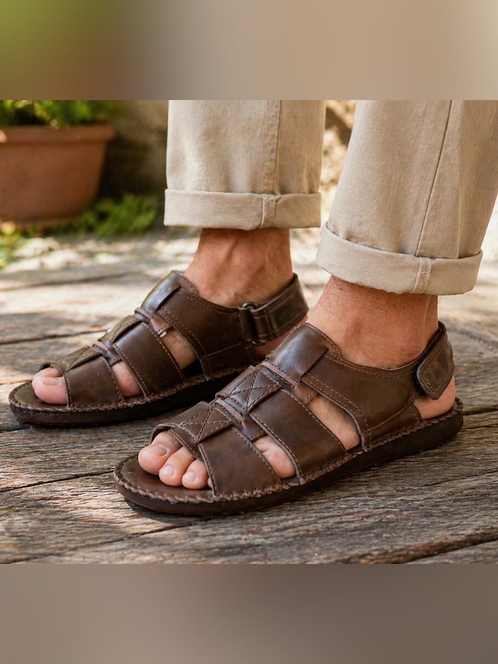 Florsheim Leather Fisherman Sandals Mens Size 8 Brown Comfort Casual Summer